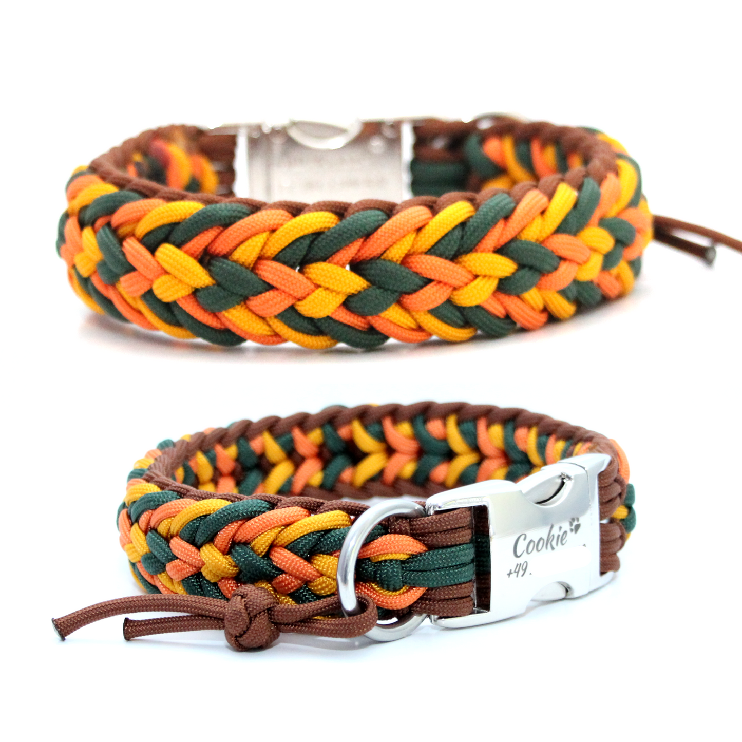 Paracord Halsband Fun - Farben: Chocolate Brown, Goldenrod, Fox Orange, Emerald Green