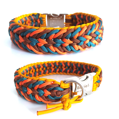 Paracord Halsband Fun - Farben: Chocolate Brown, Goldenrod, Fox Orange, Teal