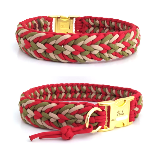 Paracord Halsband Fun - Farben: Imperial Red, Moos, Sand