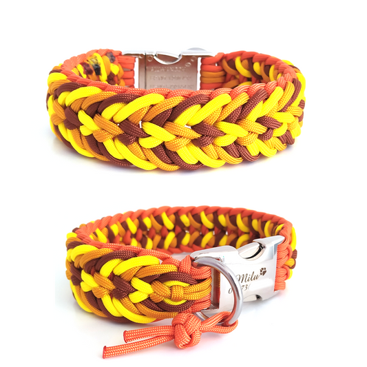 Paracord Halsband Fun - Farben: Rust, Canary Yellow, Goldenrod, Fox Orange