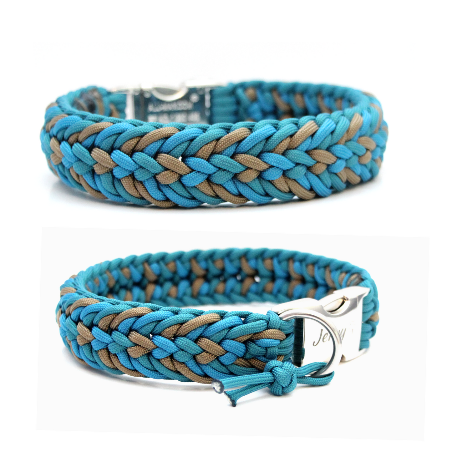 Paracord Halsband Fun - Farben: Caribbean Blue, Teal, Gold Brown