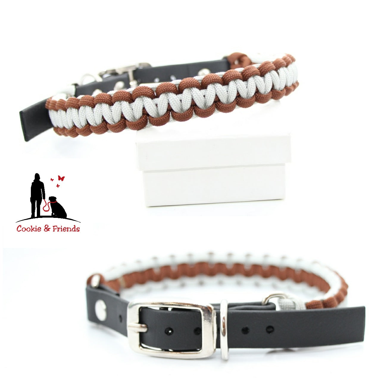 Paracord Halsband Cobra - Farben: Silvergrey, Chocolate Brown