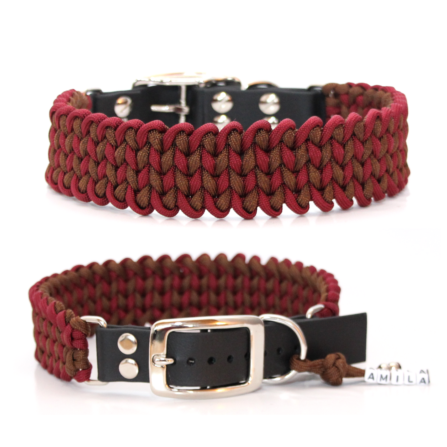 Paracord Halsband Knitted - Farben: Walnut Brown, Burgundy