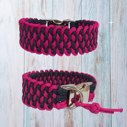 Paracord Halsband Knitted - Farben: Fuchsia & Anthrazit