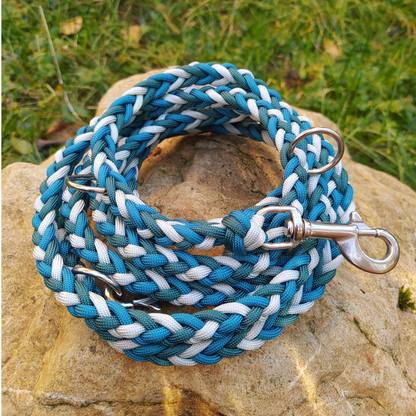 Paracord Leine - Arrow - Farben: Teal, Caribbean Blue, Silvergrey