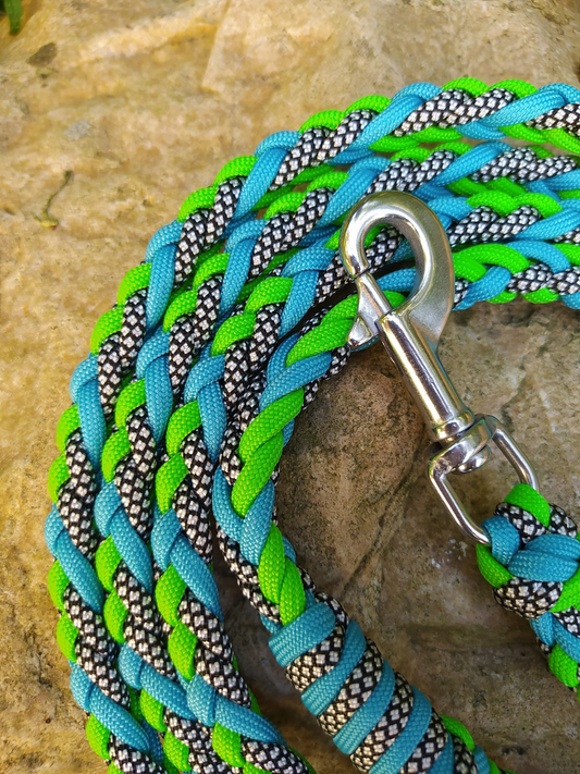 Paracord Leine - Mixed Colors - Farben: Neon Green, Silver Diamonds, Türkis