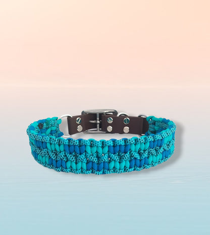 Paracord Halsband Zick Zack -  Farben: Bright Türkis, Caribbean Blue, Night Sky