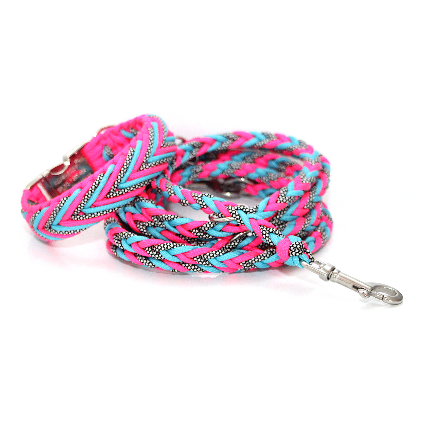 Paracord Halsband Arrow - Farben: Neon Pink, Türkis, Silver Diamonds