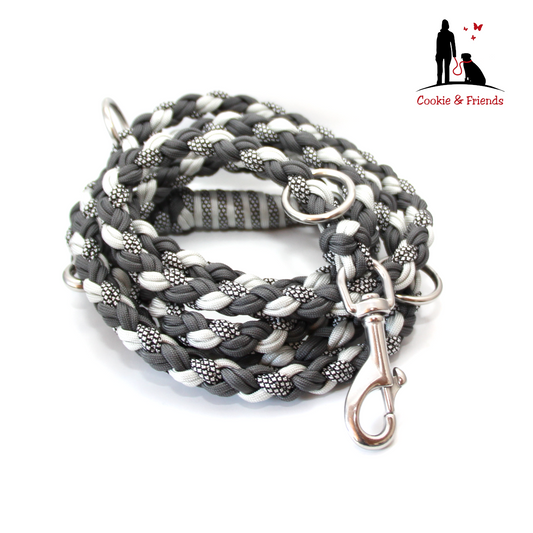 Paracord Leine - Maxi - Farben: Charcoal Grey, Silvergrey, Silver Diamonds