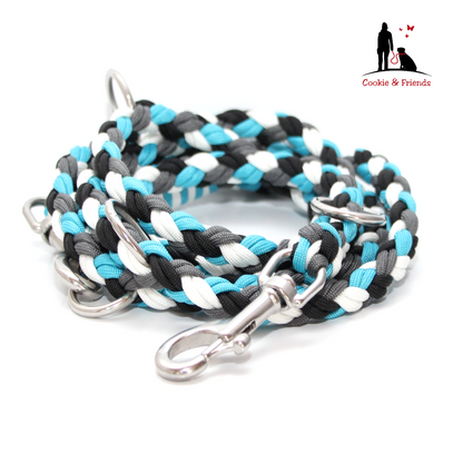 Paracord Leine - Maxi - Farben: Schwarz, Weiß, Charcoal Grey, Türkis