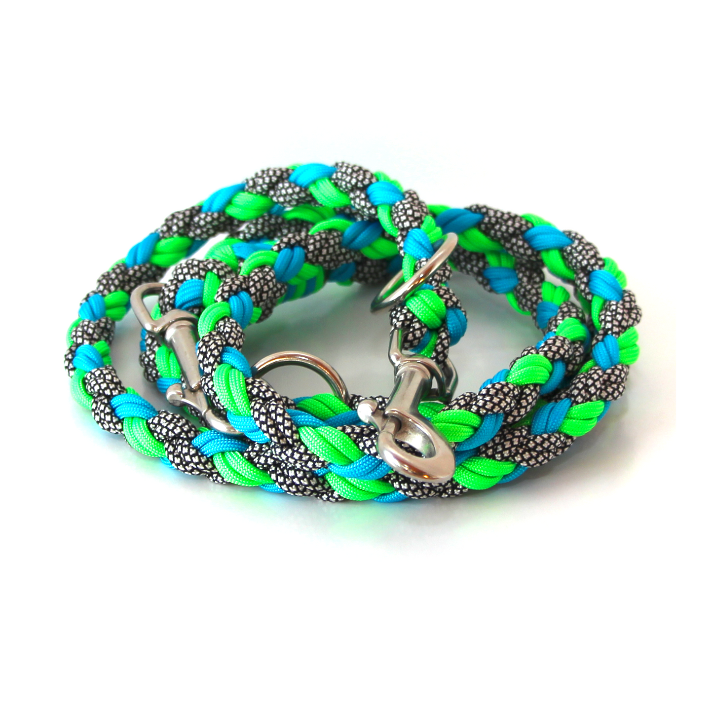 Paracord Leine - Maxi - Farben: Türkis, Neon Green, Silver Diamonds