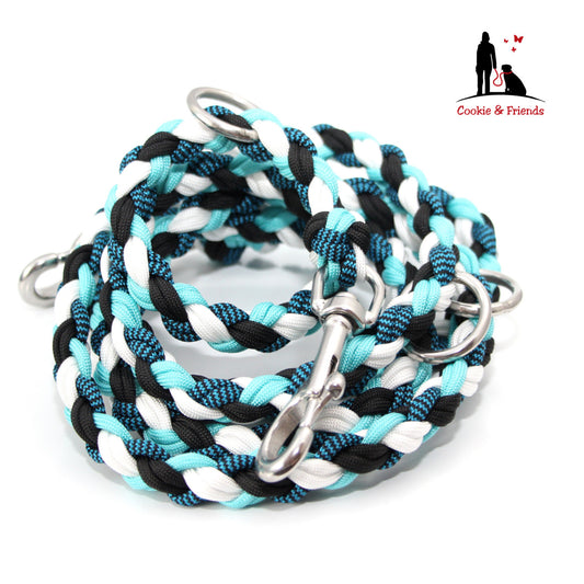 Paracord Leine - Maxi - Farben: Dark Cyan, Schwarz, Shockwaves Türkis, White