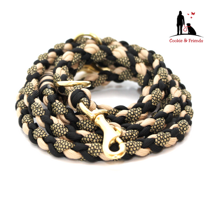 Paracord Leine - Medi - Farben: Schwarz, Sand, Gold Diamonds