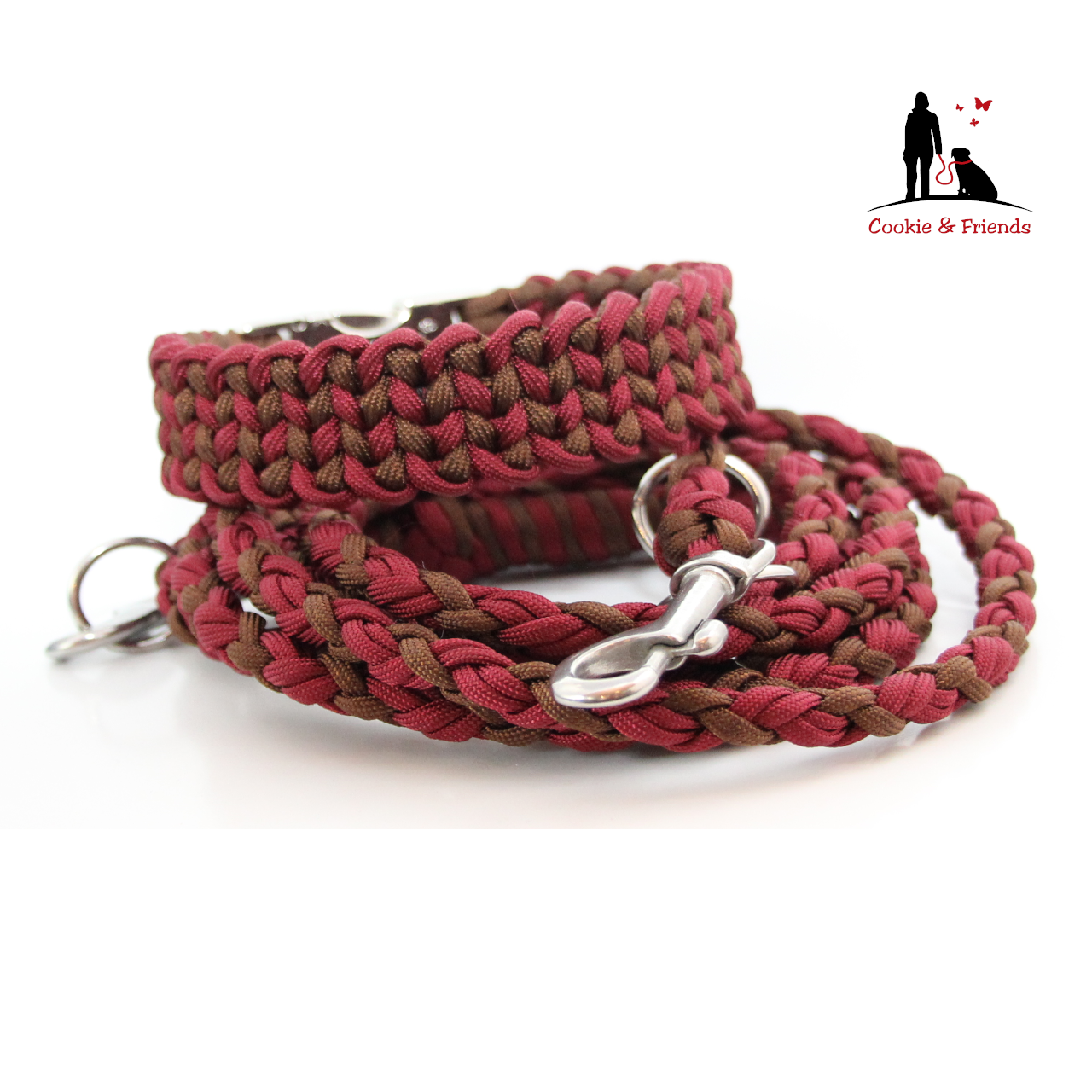 Paracord Halsband Knitted - Farben: Walnut Brown, Burgundy