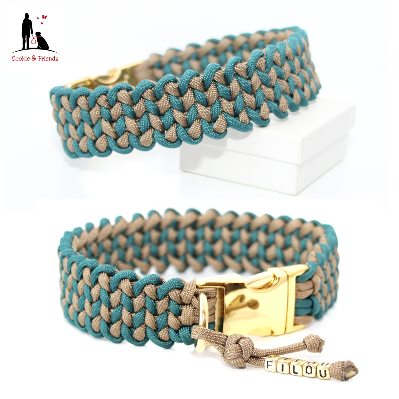 Paracord Halsband Knitted - Farben: Gold Brown, Teal