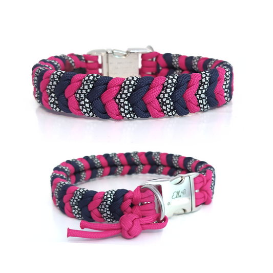 Paracord Halsband Little Snake - Farben: Fuchsia, Navy Blue, Silver Diamonds