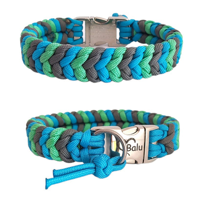 Paracord Halsband Little Snake - Farben: Türkis, Mint, Charcoal Grey