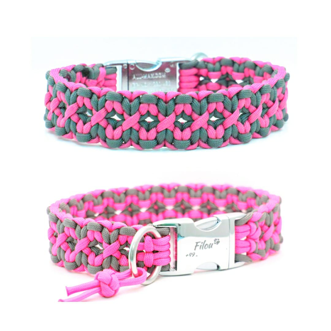 Paracord Halsband Square - Farben: Neon Pink, Charcoal Grey