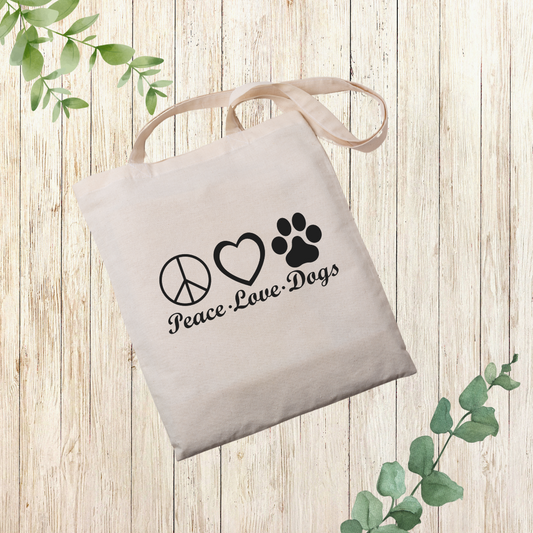 Tragetasche - Love, Peace, Dogs - natur