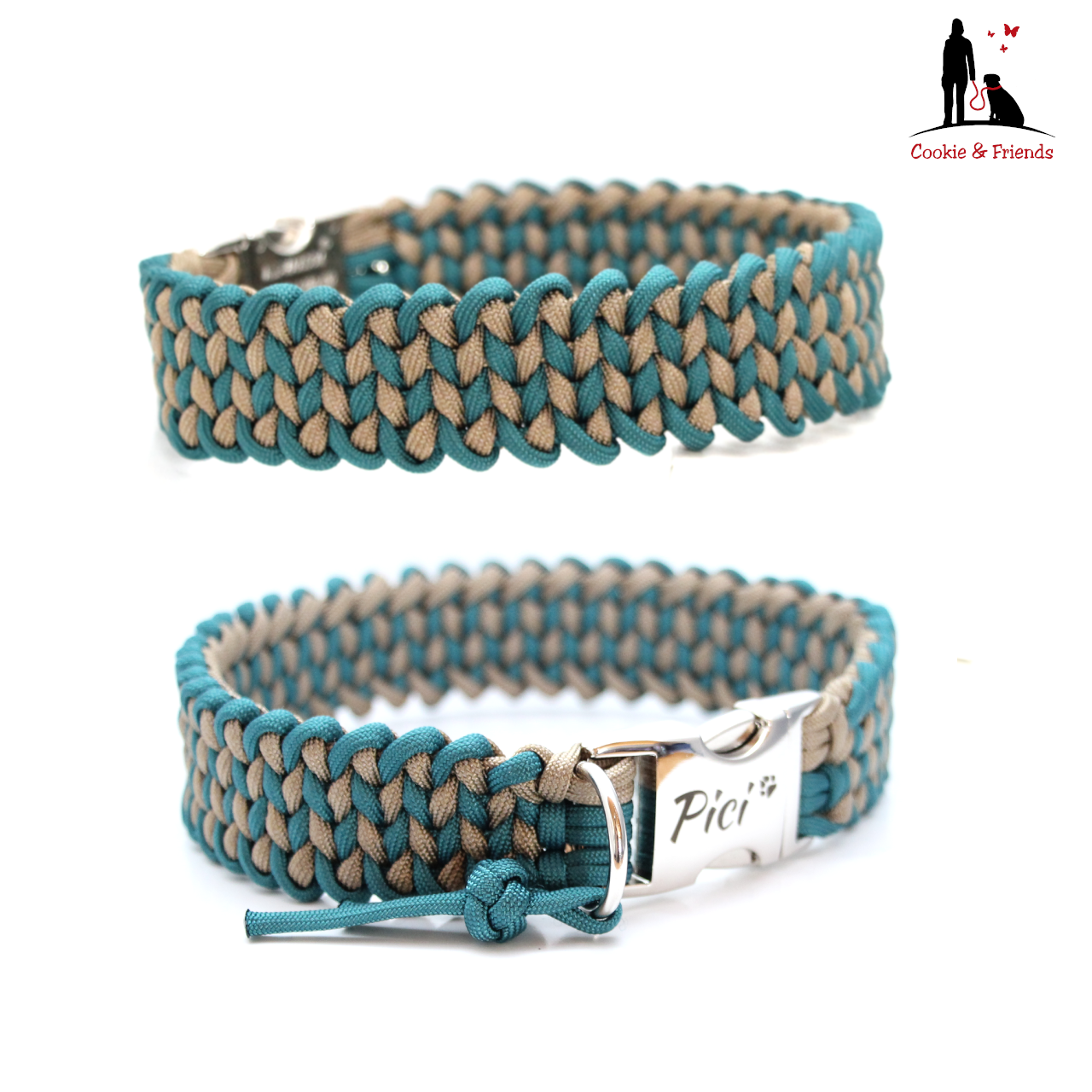 Paracord Halsband Knitted - Farben: Gold Brown, Teal