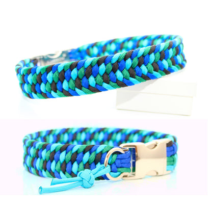 Paracord Halsband Farbrausch - Farben: Dark Cyan, Emerald Green, Royal Blue, Schwarz