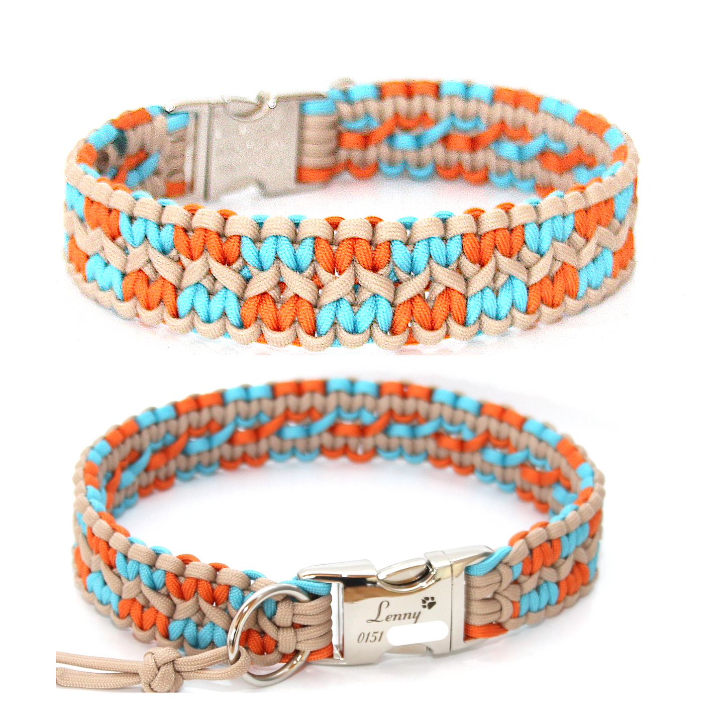 Paracord Halsband Zick Zack -  Farben: Sand, Türkis, Fox Orange