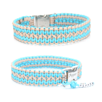 Paracord Halsband Zick Zack -  Farben: Sand, Türkis