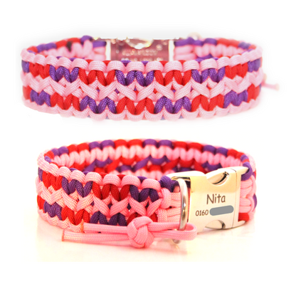 Paracord Halsband Zick Zack -  Farben: Rose Pink, Imperial Red, Acid Purple