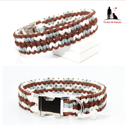 Paracord Halsband Zick Zack - Farben: Chocolate Brown, Silvergrey, White