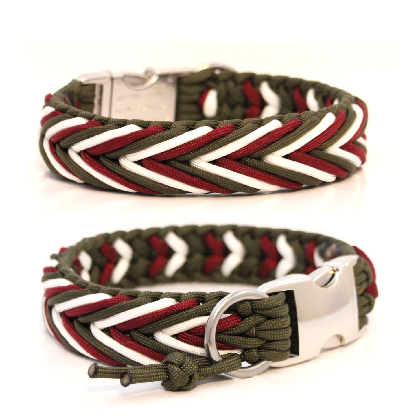 Paracord Halsband Arrow - Farben: Olive Drab, White, Burgundy