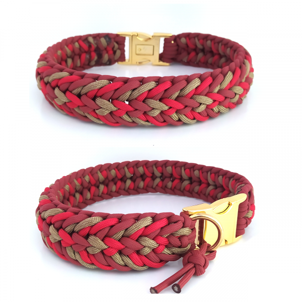Paracord Halsband Fun - Farben: Crimson, Imperial Red, Gold Brown
