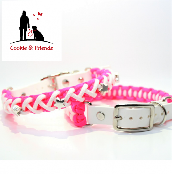 Paracord Halsband Floating Colors Smal - Farben: Neon Pink, White