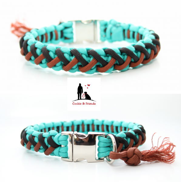 Paracord Halsband Floating Colors Smal - Farben: Bright Türkis, Chocolate Brown, Schwarz