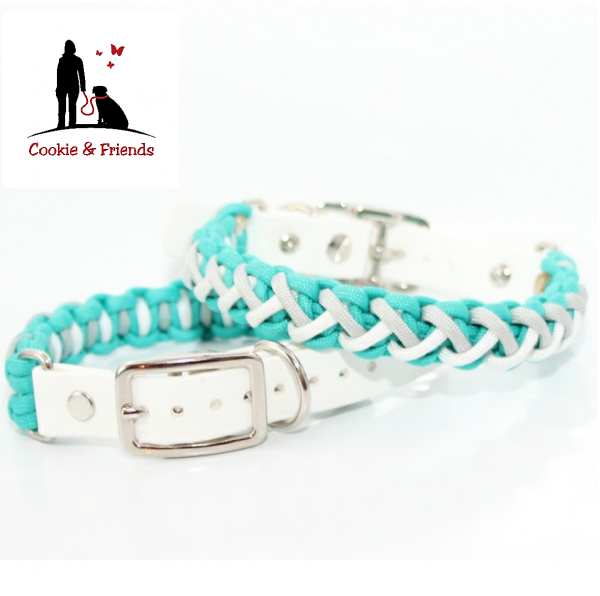 Paracord Halsband Floating Colors Smal - Farben: Dark Cyan, White, Silvergrey