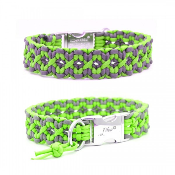 Paracord Halsband Square - Farben: Neon Green, Charcoal Grey