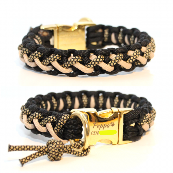 Paracord Halsband Floating Colors Smal - Farben: Schwarz, Sand, Gold Diamonds-Copy