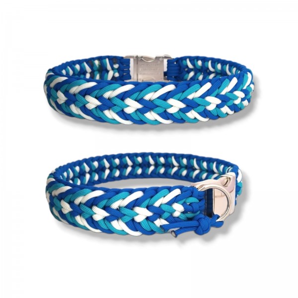 Paracord Halsband Fun - Farben: Royal Blue, White, Türkis