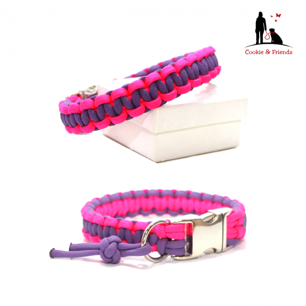 Paracord Halsband Cobra - Farben: Lilac, Neon Pink