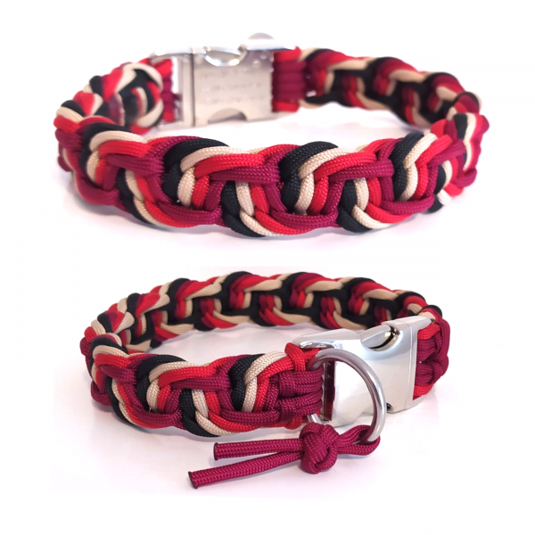 Paracord Halsband Dance - Farben: Crimson, Imperial Red, Sand, Schwarz