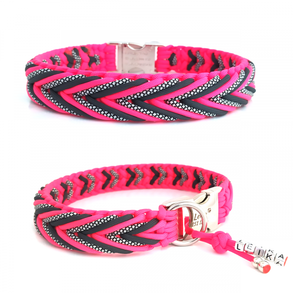 Paracord Halsband Arrow - Farben: Neon Pink, Anthrazit, Silver Diamonds