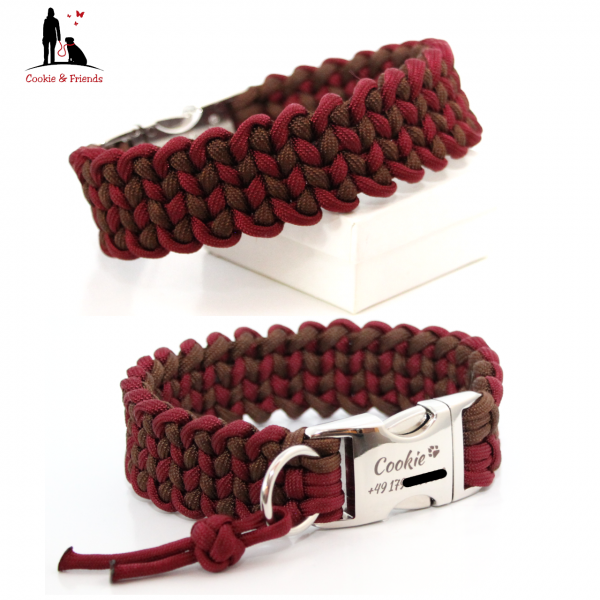 Paracord Halsband Knitted - Farben: Walnut Brown, Burgundy