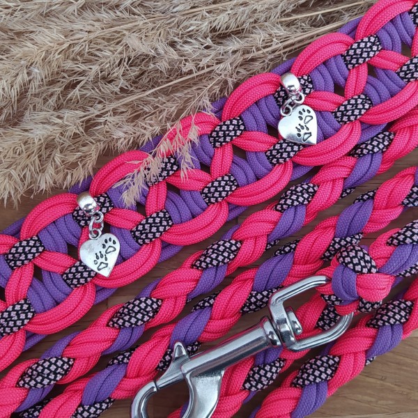 Paracord Halsband Big Wave - Farben: Lilac, Rose Pink Diamonds, Neon Pink