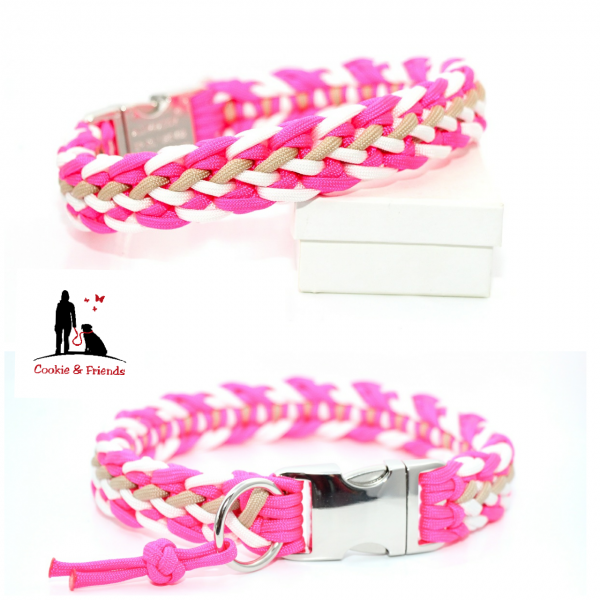 Paracord Halsband Floating Colors - Farben: Neon Pink, Sand, White