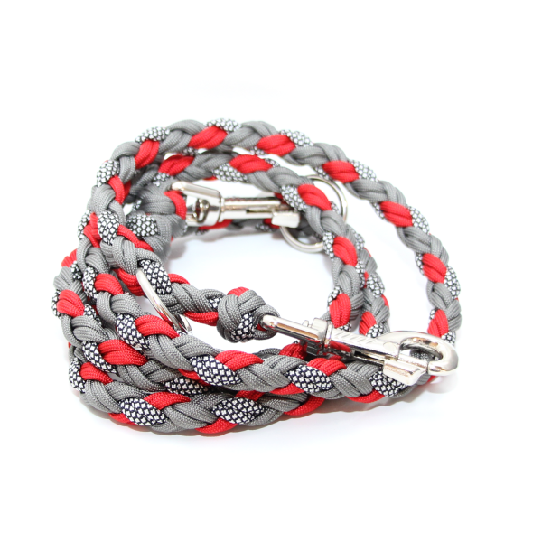 Paracord Leine - Maxi - Farben: Charcoal Grey, Imperial Red, Silver Diamonds
