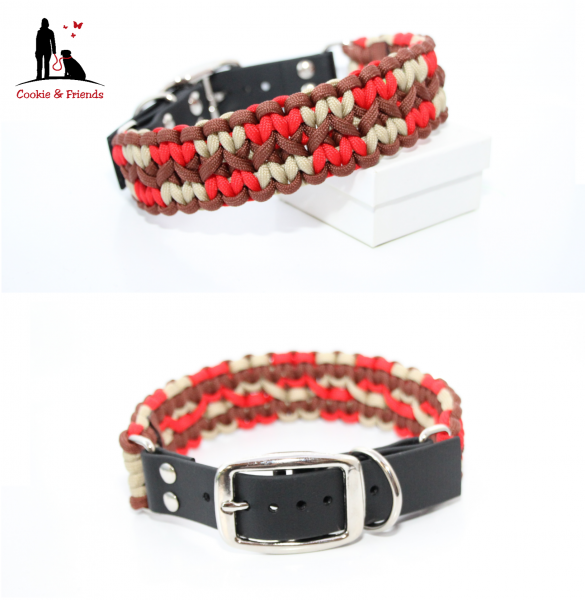 Paracord Halsband Zick Zack - Farben: Chocolate Brown, Imperial Red, Sand