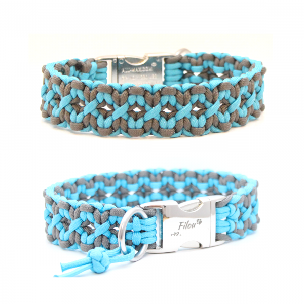 Paracord Halsband Square - Farben: Türkis, Charcoal Grey