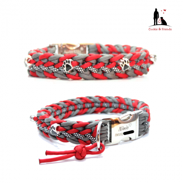 Paracord Halsband Floating Colors - Farben: Imperial Red, Charcoal Grey, Silver Diamonds
