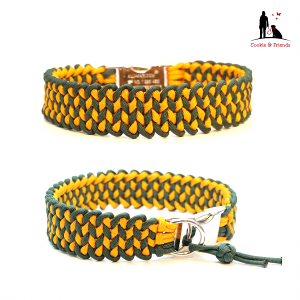 Paracord Halsband Knitted - Farben: Goldenrod, Emerald Green