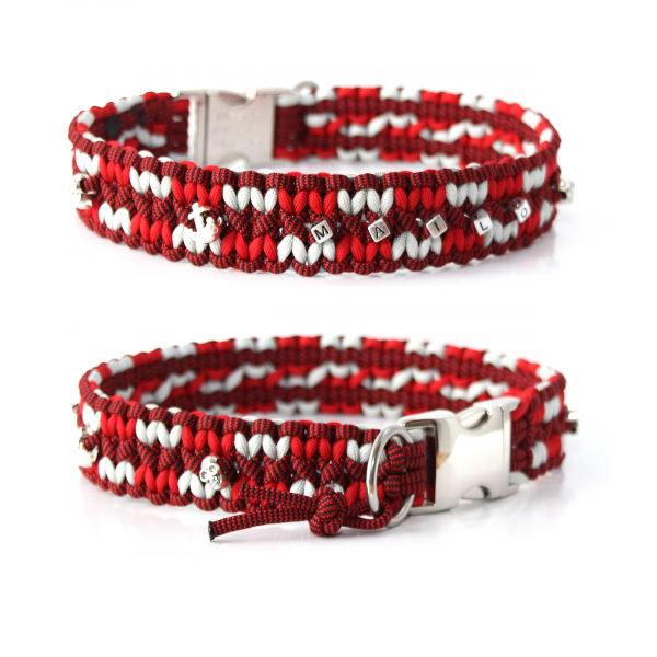 Paracord Halsband Zick Zack - Farben: Shockwaves Red, Imperial Red, Silvergreyey
