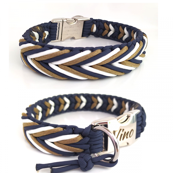 Paracord Halsband Arrow - Farben: Navy Blue, Gold Brown, White